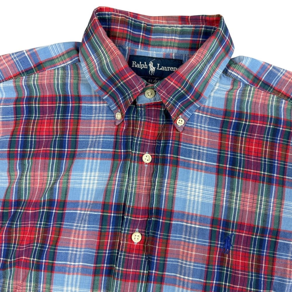Ralph Lauren Blake Mens Small Short Sleeve Plaid Button Down Shirt Blue Red